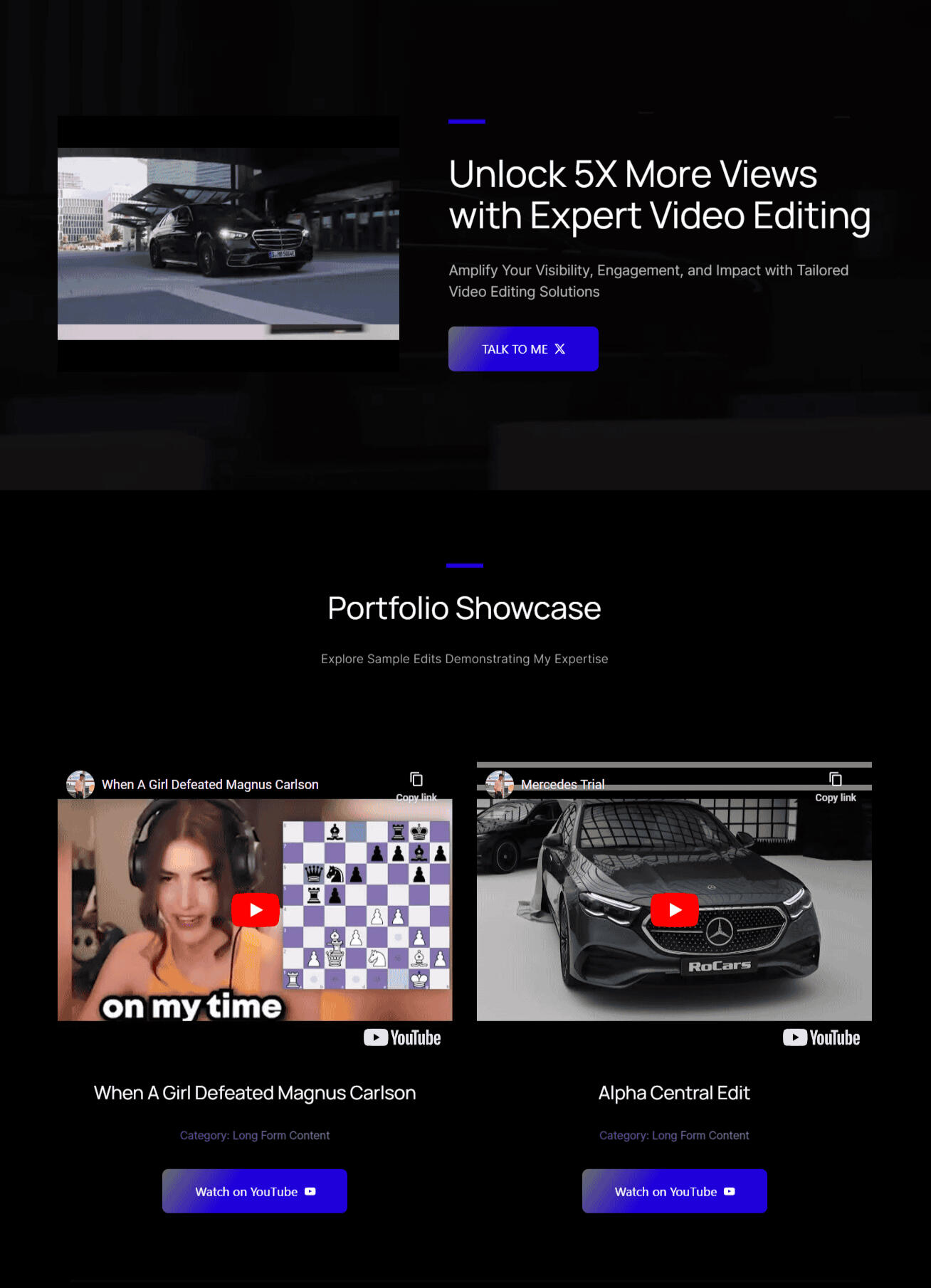 YouTube video editing landing page screenshot